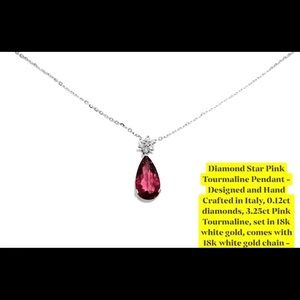 Diamond Star Pink Tourmaline Pendant 18k White Gold